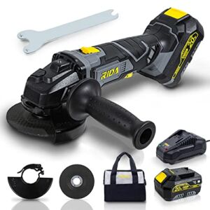 RIDA Cordless Angle Grinder Kit 4 1/2 Inch Cordless Grinder Cut Off Tool 10000RPM 6 Speed Options 20V 4.0Ah Battery & Fast Charger, Adjustable Handle Grinder for Cutting and Grinding Stone and Metal