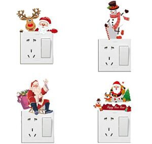 Adam Victor Merry Christmas Removable Switch Stickers- Funny Santa Claus and Snowman Wall Sticker- Light Switch Window Decor, Family Holiday Christmas Day DIY Art Decals( 4 PCS)
