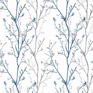 Melwod Grey Blue Tree Branches Peel and Stick Contact Paper 17.7″ x 197″ Modern Tree Branch Removable Wallpaper Natural Wall Paper Self-Adhesive Vinyl for Drawer Liner Furniture Crafts Accent Walls