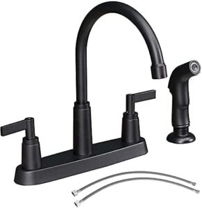 KINFAUCET Modern 2 Handle Kitchen Sink Faucet with Side Sprayer, High Arc 360 Swivel Stainless Steel 3 or 4 Hole Kitchen Faucet for Rv Camper Laundry Utility Bar Sinks, Matte Black