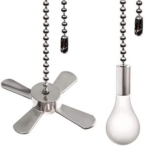 Ceiling Fan Pull Chain Ornaments Extension Chains with Decorative Light Bulb and Fan Cord 13.6 Inches Fan Pull Chain Set for Ceiling Light Lamp Fan Chain (Nickel)