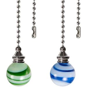 Ceiling Fan Pull Chains Decorative for Kids , Glass Balls Pendant Lamp Pull Extension with 12 Inches Fan Pulls for Ceiling Light Lamp Fan Chain 2 Pcs（Blue and Green） Nickel