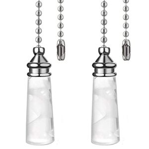 Ceiling Fan Pull Chain Ornaments 12 Inches Crystal Glass Cylindrical Pull Chain Extension for Ceiling Light Lamp Fan Chain 2 pcs (Nickel)