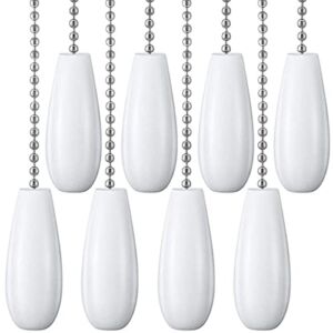 Ceiling Fan Chain Pulls Decorative Extension 12 Inches White Color Wooden Pull Chain Fan Pulls Set Ornaments for Ceiling Light Lamp Fan Chain (Nickel) 8 Pcs