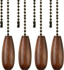 Ceiling Fan Chain Pulls Decorative Extension 12 Inches Walnut Color Wooden Pull Chain Fan Pulls Set Ornaments for Ceiling Light Lamp Fan Chain (Bronze) 4 Pcs