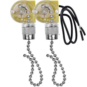 Ceiling Fan Switch Zing Ear ZE-109 Two-Wire Light Switch with Pull Cords for Ceiling Light Fans Lamps and Wall Lights Pull Chain Switch Control Replacement On-Off with Pull Chain,2 Pcs (Nickel)