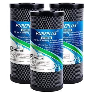 PUREPLUS Coconut Shell Water Filter Cartridge | Activated Carbon Block CTO | Universal Whole House 5 Micron 10 inch Cartridge | Compatible with WFHDC8001, CB-BB-10, EPM, EP-BB, 3Pack