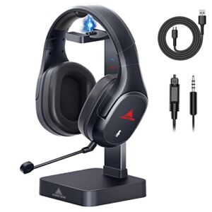Wireless Gaming Headset for PC/PS4/PS5/Switch, ANSTEN Game Headphones with 2.4G Transmitter Charging Stand, Low Latency, 50MM Drivers, 7.1 Surround Sound, Noise Canceling Mic, AS30