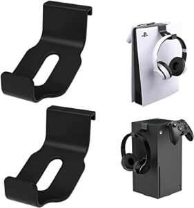 NINGMANC Headphone Hook Holder Stand & Gamepad Controller Stand for PS5, Xbox Series X, Screwless Portable Storage Rack Accessories – (2 Pack Black)
