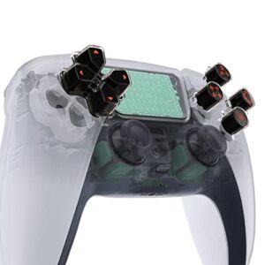 eXtremeRate Replacement Custom Dpad Action Buttons Three-Tone Black & Clear with Orange Redesigned Symbols D-pad Face Buttons Compatible with ps5 Controller