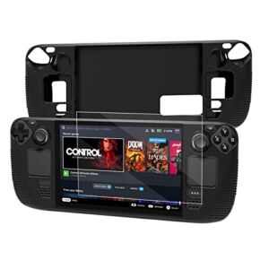 Silicone Case for Steam Deck Game Console with HD Screen Protector, arVin Full Wrap Silica Gel Protective Cover Skin Accessories for Steam Deck, Anti-Slip/Sweat Proof/Scratch Resistant/Shock Proof