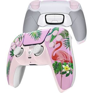 HexGaming ULTIMATE 4 Mappable Paddles & Interchangeable Thumbsticks & Flashshot Compatible with ps5 Wireless FPS Gaming Controller – Tropical Flamingo