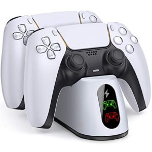 PS5 Controller Charging Station, PS5 Charging Station with Fast Charging AC Adapter 5V/3A for Playstation 5 Controller, Playstation 5 Charging Stand for Dualsense with LED Indicator, White