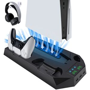 Ideashop PS5 Stand with Cooling Station and Dual Controller Charging Station for Playstation 5 Console and PS5 Accessories, PS5 Vertical Stand with 3 USB HUB, Headset Holder, 3 Adjustable Fan Speeds
