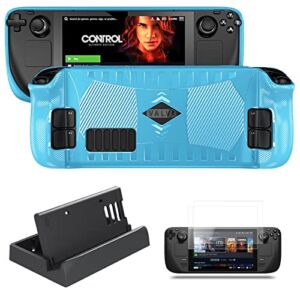 Accessories for Steam Deck, Shockproof Soft Cover , Foldable Stand Base, Screen Protector Full Body Protection for Valve Steam Deck (Blue)