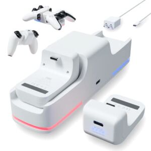 GMG Set PS5 Controller Charging Station & 2X Rechargeable Battery Pack – Dock with 2 Replacement 2x1800mAh Fast Accessories Power Bank for Playstation 5 Dualsense, White (ZWT-P5)