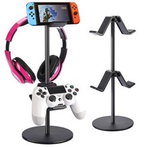 Controller Holder 2 Tier, Controller Stand for Desk, Multiple Adjustable Headset Hanger for PS5 PS4 PC Xbox Nintendo Switch Gamepad Storage Organizer, Headphone Stand & Desk Mounts for 4 Controller