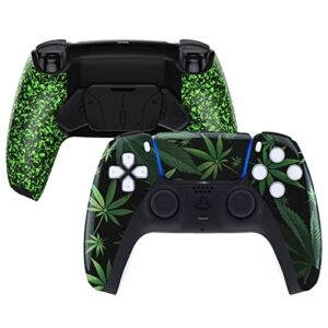 eXtremeRate Green Weeds Faceplate Touchpad & Textured Green Programable RISE4 Remap Kit Compatible with ps5 Controller BDM-010 & BDM-020 – Controller NOT Included
