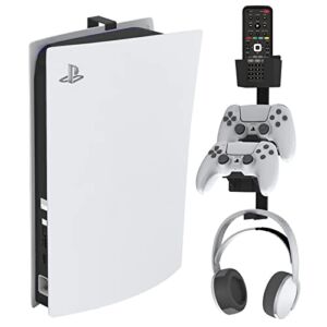 HANAMO Wall Mount for PS5, Mount on Wall Behind TV with Controller Holder Wall Stand Shelf for PlayStation 5 Disc & Digital Edition Wall Hanger for PS5 Accessories