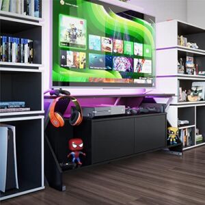 NTense Xtreme Gaming Console & TV Stand with LED Light Kit for TVs up to 65″, Black