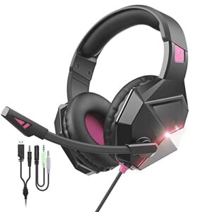 Gaming Headset for PS4, Wired Gaming Headset with Noise Cancelling Microphone, 7.1 Surround Sound Gaming Headphones with LED Light, Over-Ear Gaming Headphones for PC/PS4/PS5 /Xbox/Nintendo Switch