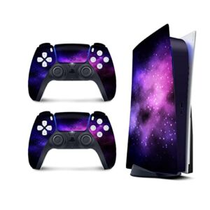 PS5 Galaxy Purple Skin for PlayStation 5 Digital Edition Console and 2 Controllers, Moon skin Vinyl 3M Decal Stickers Full wrap Cover