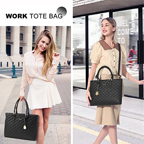 LOVEVOOK Laptop Bag for Women, Work Tote Bag Quilted Leather Computer Shoulder Bag, 15.6 inch Laptop Tote Purse Set, Waterproof Business Briefcase Handbag 2 PCS for Office,Teacher Black | The Storepaperoomates Retail Market - Fast Affordable Shopping