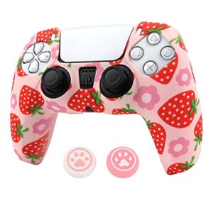 Pink PS5 Controller Skins RALAN,Fruit Silicone Controller Cover Skin Protector Compatible PS5 Controller with 2 Cute Thumb Grips Caps .