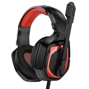 Emonoo Gaming Headset for PS4 PS5 Xbox Switch, Wired Headphone with Noise Cancelling Microphone, Comfortable Memory Foam Earpad Headsets, Red