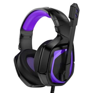 Emonoo Wired Headphone with Noise Cancelling Microphone for School/Work/Gaming, Stereo Gaming Headset for PS4 PS5 Xbox Switch PC, Purple