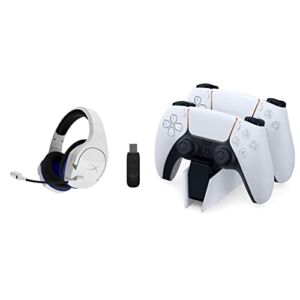 HyperX Cloud Stinger Core – Wireless Gaming Headset, for PS4, PS5, PC, Lightweight, Durable Steel Sliders, Noise-Cancelling Microphone – White & Playstation DualSense Charging Station