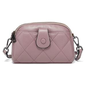 Hippopo Mini Quilted Leather Crossbody Bags for Women handbag purse (Pink)