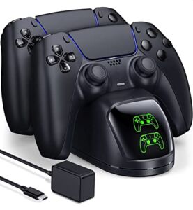 PS5 Controller Charging Station for Playstation 5 Dualsense Controller with Dual Stand Charger Dock, Upgrade PS5 Controller Charger Accessories Incl. Fast Charging Cable, PS5 Charging Station Black