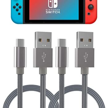 Gaming Console Controller USB-C Charging Cable Compatible w/Nintendo Switch – 10 ft Extra-Long Nylon Braided Type C Game System Fast-Charger Cord by TALK WORKS (Slate, Pack of 2) (14503) | The Storepaperoomates Retail Market - Fast Affordable Shopping