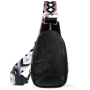 Sling Bag for Women PU Leather Sling Bag Small Crossbody Sling Backpack Multipurpose Chest Bag for Women Cycling Hiking (Black)
