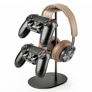 Controller and Headset Holder, Aluminum and Wood Gaming Controller & Headphone Stand for PS5 PS4 Xbox One Nintendo Switch, Universal Desk Game Accessories