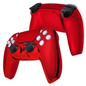 eXtremeRate Chrome Red Glossy Replacement Front Housing Shell Touchpad & Decorative Trim Shell & Bottom Shell Compatible with ps5 Controller BDM-010 BDM-020 – Controller NOT Included