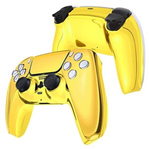 eXtremeRate Chrome Gold Glossy Replacement Front Housing Shell Touchpad & Decorative Trim Shell & Bottom Shell Compatible with ps5 Controller BDM-010 BDM-020 – Controller NOT Included