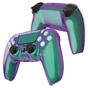 eXtremeRate Chameleon Green Purple Glossy Replacement Front Housing Shell Touchpad & Decorative Trim Shell & Bottom Shell Compatible with ps5 Controller BDM-010 BDM-020 – Controller NOT Included