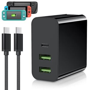 Fast Charger for Steam Deck, 65W 45W USB C PD Power Adapter for Steam Deck Charger with 6.5FT Type C Charging Cable Cord, 3 Ports Charger Accessories for Switch/Laptop/Phone/for PS5