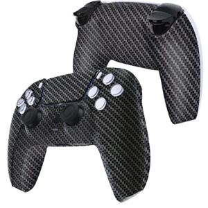 eXtremeRate Black Silver Carbon Fiber Replacement Front Housing Shell Touchpad & Decorative Trim Shell & Bottom Shell Compatible with ps5 Controller BDM-010 BDM-020 – Controller NOT Included