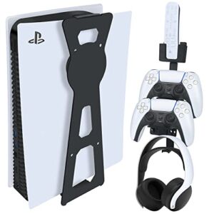 PS5 Holder Wall Mount Stand – Playstation 5 Game Controller Holder Wall Shelf Play Station 5 Console Digital and Disc Edition – PS5 Wall Mount Kit Including 2 Accessory Holders for Remote Controller&Headphone Set