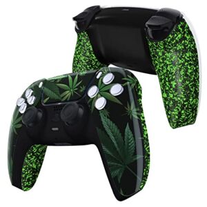 eXtremeRate Green Weeds Replacement Front Housing Shell Touchpad & Black Decorative Trim Shell & Textured Green Bottom Shell Compatible with ps5 Controller BDM-010 BDM-020 – Controller NOT Included