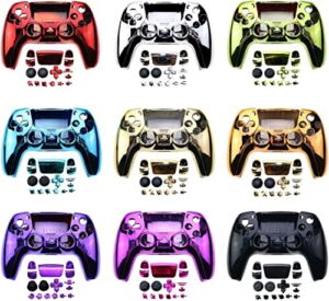 Chrome Housing Shell Front Back Case Cover with Full Buttons Decorative Strip for PS5 v1 1.0 BDM-010 Controller (Chrome Purple)