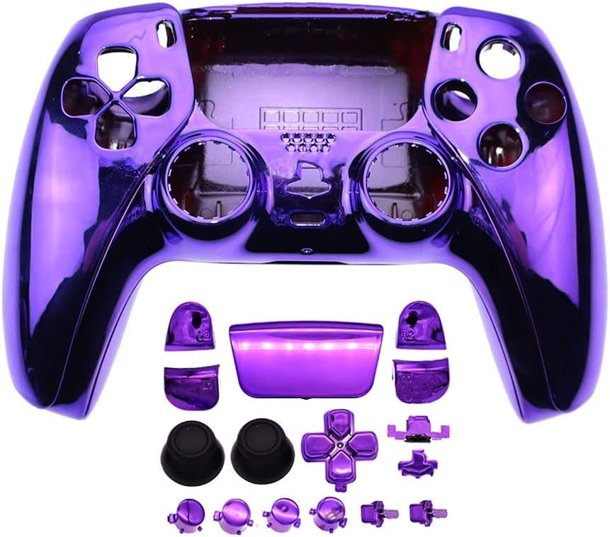Chrome Housing Shell Front Back Case Cover with Full Buttons Decorative Strip for PS5 v1 1.0 BDM-010 Controller (Chrome Purple) | The Storepaperoomates Retail Market - Fast Affordable Shopping