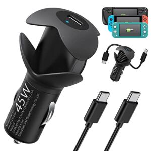 Fast Car Charger for Steam Deck with Winding Cable Device, MENEEA 45W PD 3.0 Mini Charger with 3.9ft USB C Charging Cable, Accessories for Steam Deck/Nintendo Switch/Lite/PS5 Controller/Phone/Tablet