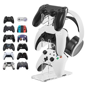 Linkidea Universal 3 Tier Controller Stand and Headset Stand Controller Accessories with Crystal Texture Controller Stand Gaming Accessories Compatible With Xbox ONE X Switch PS4 PS5 PC (White)