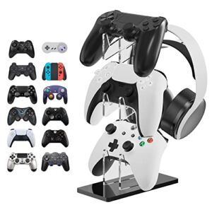 Linkidea Universal 3 Tier Headset Stand and Controller Stand Gaming Accessories Compatible With PS5 DualSense Edge, Xbox Elite / Core Wireless, Switch Pro Controllers (Black)