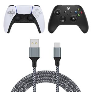 Charging Cable for Xbox Series/PS5 Controller, Replacement USB C Cord Nylon Braided Long Fast Charging USB Type C Charger Cord Campatible with Xbox Series X/S, for PS5 Controller – 16.4ft Gray