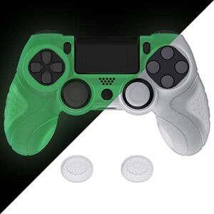 PlayVital Guardian Edition Glow in Dark – Green Ergonomic Soft Anti-Slip Controller Silicone Case Cover for ps4, Rubber Protector Skin with Joystick Caps for ps4 Slim/Pro Controller
